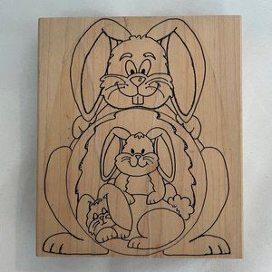 Limited Edition *1997* Vintage Easter Bunny Extra Large Wood Mounted Stamp, Bunn